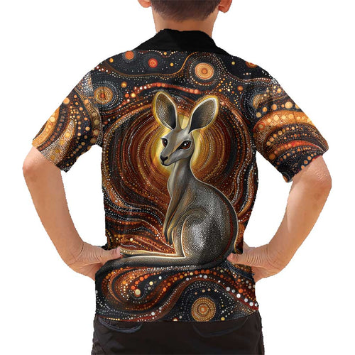 Australian Aboriginal Art Kangaroo Kid Hawaiian Shirt Warm Earth Tones Aboriginal Dot Painting