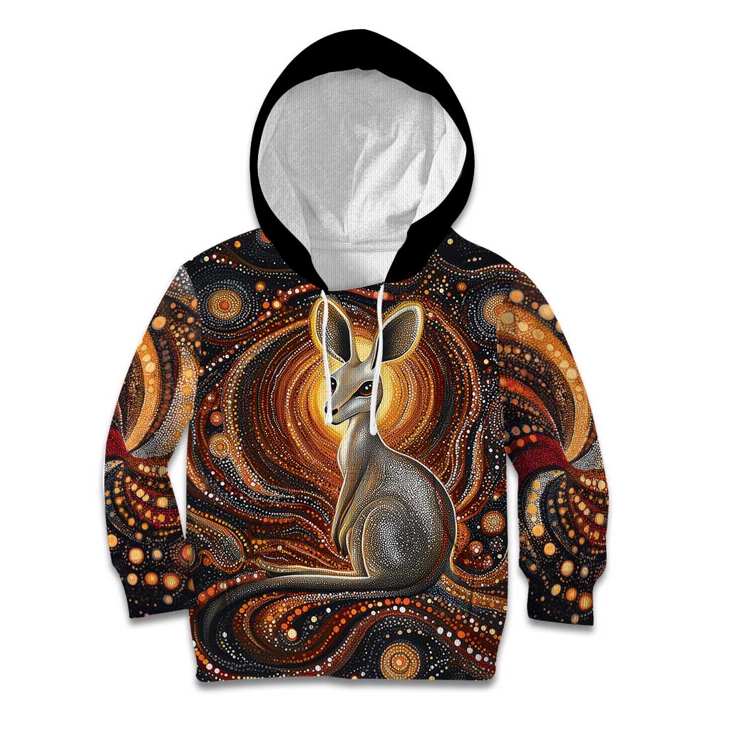 Australian Aboriginal Art Kangaroo Kid Hoodie Warm Earth Tones Aboriginal Dot Painting