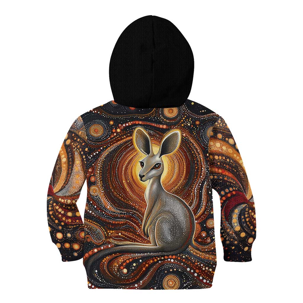 Australian Aboriginal Art Kangaroo Kid Hoodie Warm Earth Tones Aboriginal Dot Painting