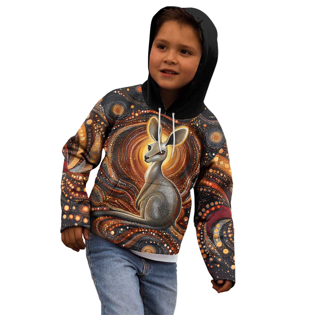 Australian Aboriginal Art Kangaroo Kid Hoodie Warm Earth Tones Aboriginal Dot Painting