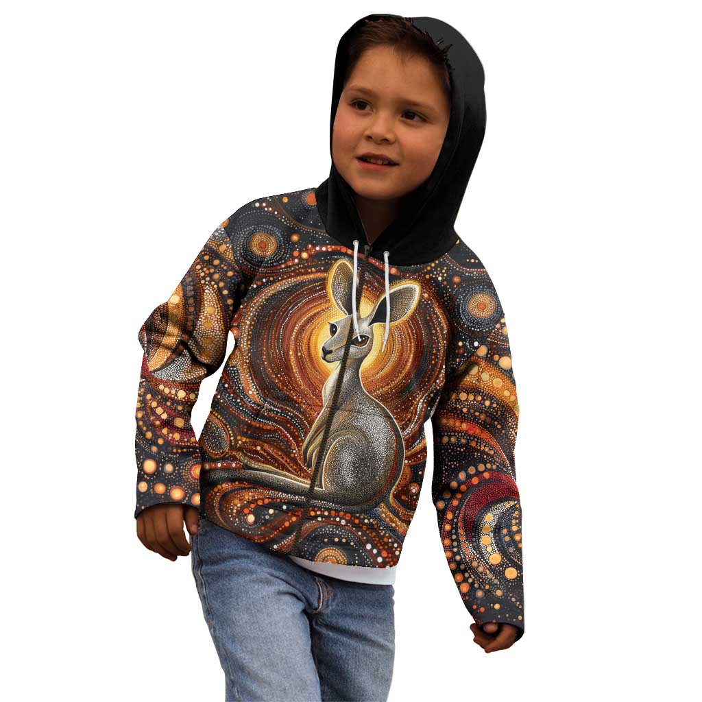 Australian Aboriginal Art Kangaroo Kid Hoodie Warm Earth Tones Aboriginal Dot Painting