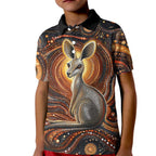 Australian Aboriginal Art Kangaroo Kid Polo Shirt Warm Earth Tones Aboriginal Dot Painting