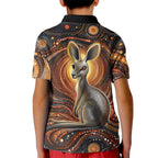 Australian Aboriginal Art Kangaroo Kid Polo Shirt Warm Earth Tones Aboriginal Dot Painting