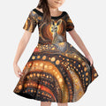 Australian Aboriginal Art Kangaroo Kid Short Sleeve Dress Warm Earth Tones Aboriginal Dot Painting