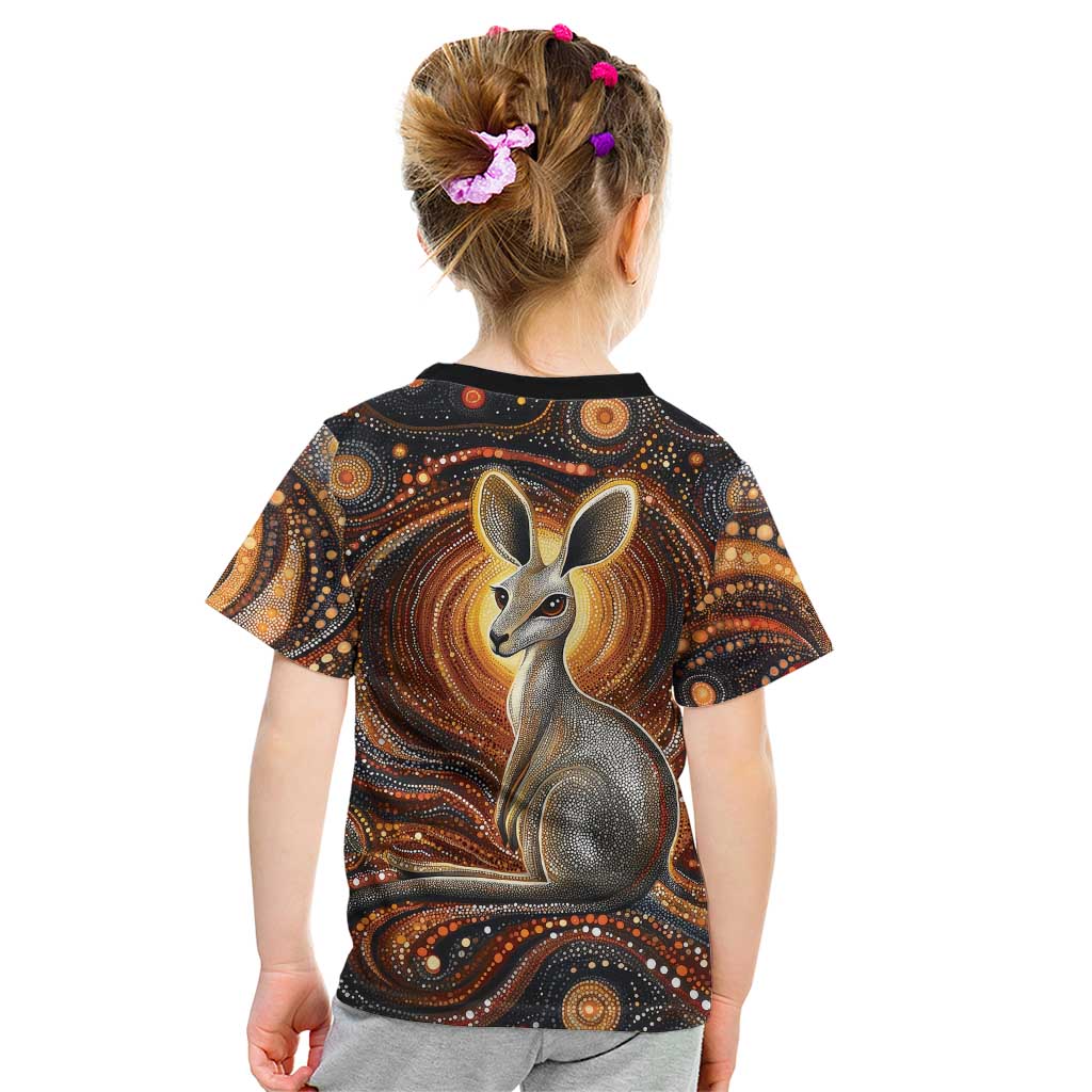 Australian Aboriginal Art Kangaroo Kid T Shirt Warm Earth Tones Aboriginal Dot Painting
