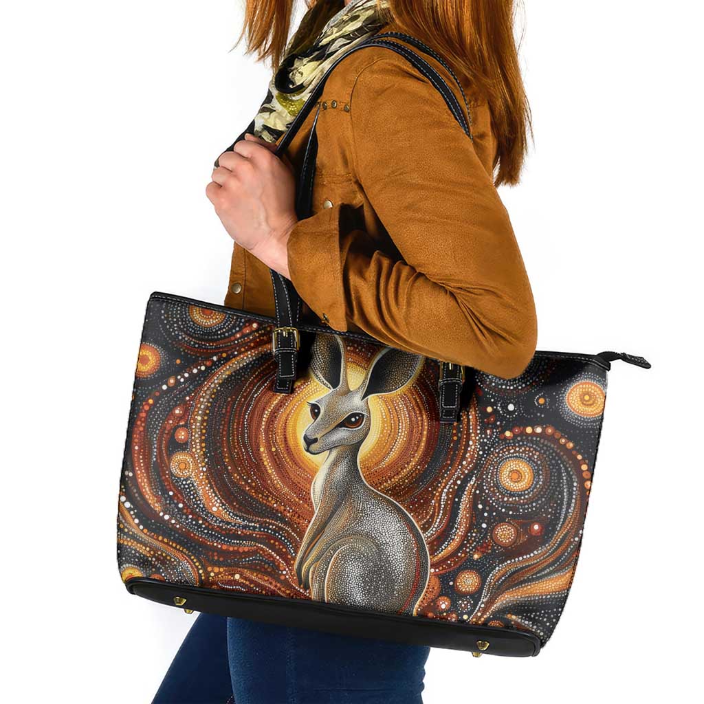 Australian Aboriginal Art Kangaroo Leather Tote Bag Warm Earth Tones Aboriginal Dot Painting