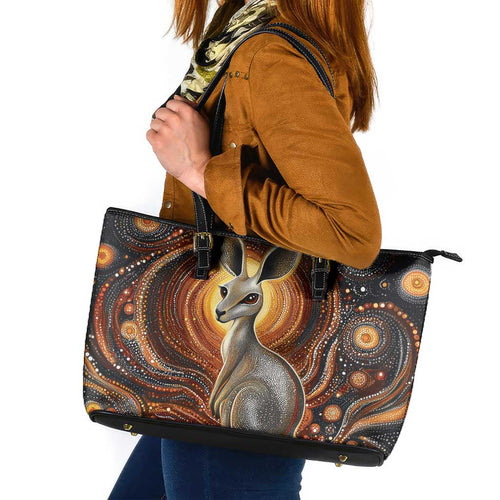 Australian Aboriginal Art Kangaroo Leather Tote Bag Warm Earth Tones Aboriginal Dot Painting