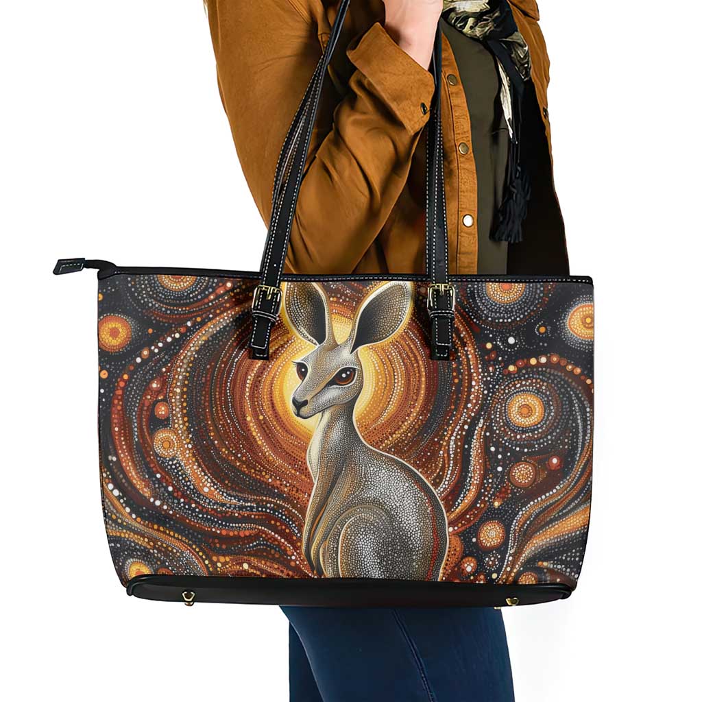 Australian Aboriginal Art Kangaroo Leather Tote Bag Warm Earth Tones Aboriginal Dot Painting