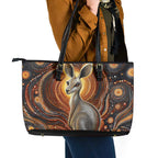 Australian Aboriginal Art Kangaroo Leather Tote Bag Warm Earth Tones Aboriginal Dot Painting