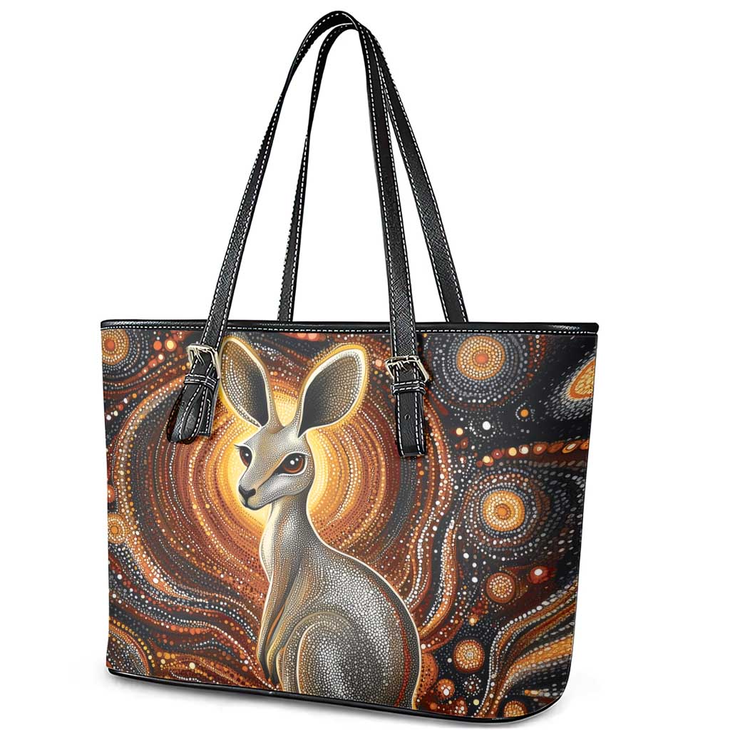 Australian Aboriginal Art Kangaroo Leather Tote Bag Warm Earth Tones Aboriginal Dot Painting