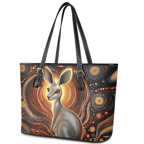 Australian Aboriginal Art Kangaroo Leather Tote Bag Warm Earth Tones Aboriginal Dot Painting