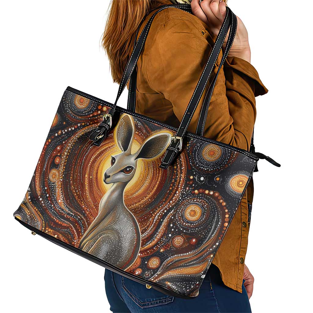 Australian Aboriginal Art Kangaroo Leather Tote Bag Warm Earth Tones Aboriginal Dot Painting