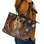 Australian Aboriginal Art Kangaroo Leather Tote Bag Warm Earth Tones Aboriginal Dot Painting