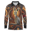 Australian Aboriginal Art Kangaroo Long Sleeve Polo Shirt Warm Earth Tones Aboriginal Dot Painting