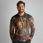 Australian Aboriginal Art Kangaroo Long Sleeve Polo Shirt Warm Earth Tones Aboriginal Dot Painting
