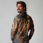 Australian Aboriginal Art Kangaroo Long Sleeve Polo Shirt Warm Earth Tones Aboriginal Dot Painting
