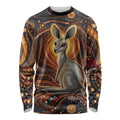 Australian Aboriginal Art Kangaroo Long Sleeve Shirt Warm Earth Tones Aboriginal Dot Painting