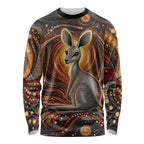 Australian Aboriginal Art Kangaroo Long Sleeve Shirt Warm Earth Tones Aboriginal Dot Painting