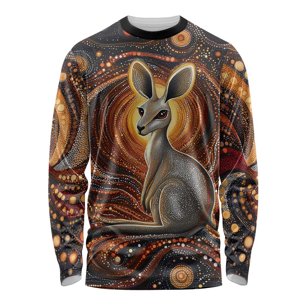 Australian Aboriginal Art Kangaroo Long Sleeve Shirt Warm Earth Tones Aboriginal Dot Painting