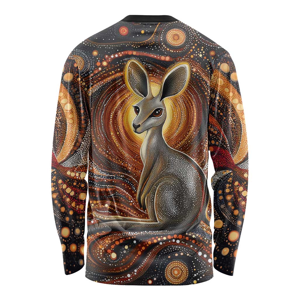 Australian Aboriginal Art Kangaroo Long Sleeve Shirt Warm Earth Tones Aboriginal Dot Painting