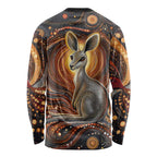 Australian Aboriginal Art Kangaroo Long Sleeve Shirt Warm Earth Tones Aboriginal Dot Painting