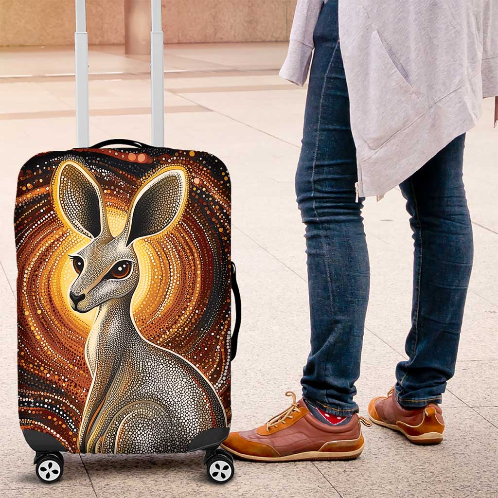 Australian Aboriginal Art Kangaroo Luggage Cover Warm Earth Tones Aboriginal Dot Painting