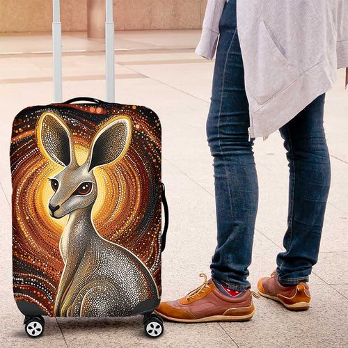 Australian Aboriginal Art Kangaroo Luggage Cover Warm Earth Tones Aboriginal Dot Painting