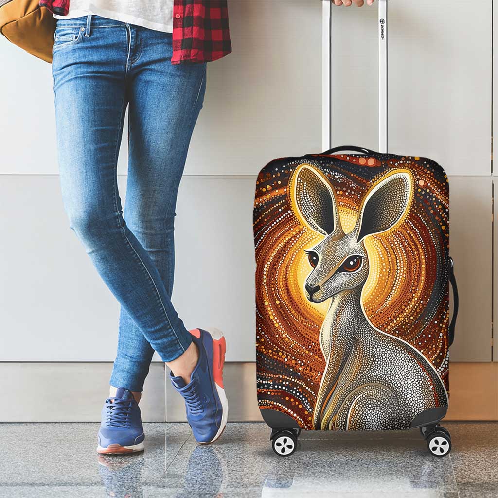 Australian Aboriginal Art Kangaroo Luggage Cover Warm Earth Tones Aboriginal Dot Painting
