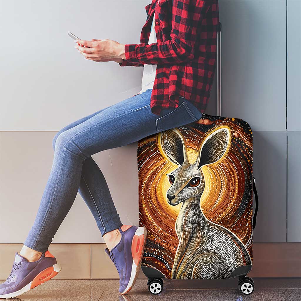 Australian Aboriginal Art Kangaroo Luggage Cover Warm Earth Tones Aboriginal Dot Painting