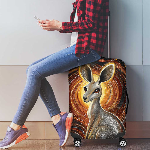 Australian Aboriginal Art Kangaroo Luggage Cover Warm Earth Tones Aboriginal Dot Painting