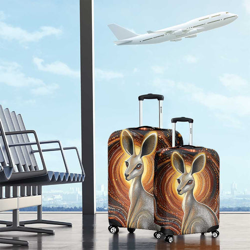 Australian Aboriginal Art Kangaroo Luggage Cover Warm Earth Tones Aboriginal Dot Painting