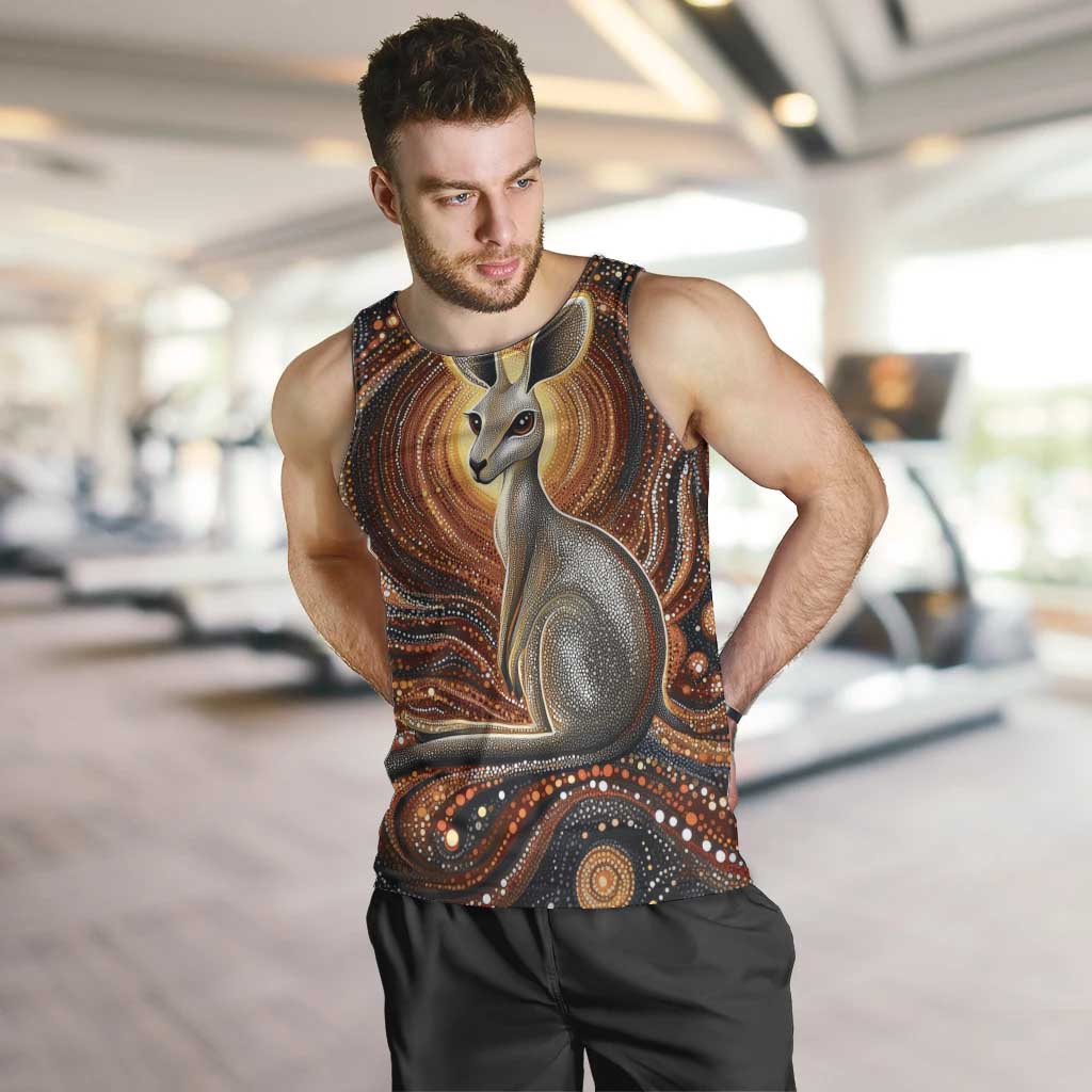 Australian Aboriginal Art Kangaroo Men Tank Top Warm Earth Tones Aboriginal Dot Painting
