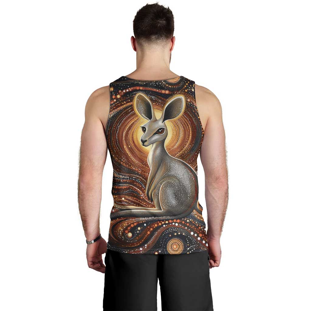 Australian Aboriginal Art Kangaroo Men Tank Top Warm Earth Tones Aboriginal Dot Painting