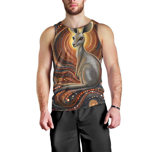 Australian Aboriginal Art Kangaroo Men Tank Top Warm Earth Tones Aboriginal Dot Painting