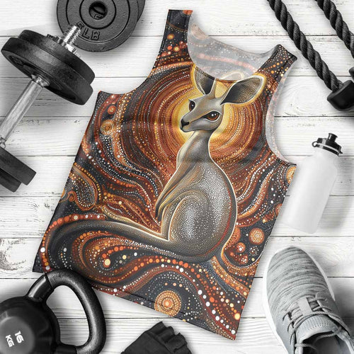 Australian Aboriginal Art Kangaroo Men Tank Top Warm Earth Tones Aboriginal Dot Painting