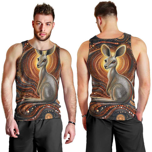 Australian Aboriginal Art Kangaroo Men Tank Top Warm Earth Tones Aboriginal Dot Painting
