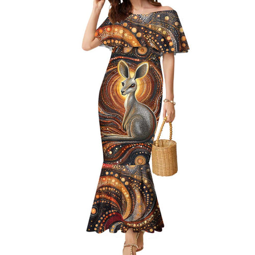 Australian Aboriginal Art Kangaroo Mermaid Dress Warm Earth Tones Aboriginal Dot Painting
