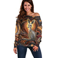 Australian Aboriginal Art Kangaroo Off Shoulder Sweater Warm Earth Tones Aboriginal Dot Painting