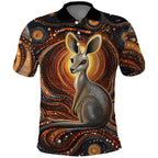 Australian Aboriginal Art Kangaroo Polo Shirt Warm Earth Tones Aboriginal Dot Painting