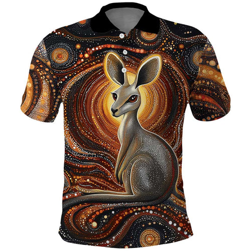Australian Aboriginal Art Kangaroo Polo Shirt Warm Earth Tones Aboriginal Dot Painting