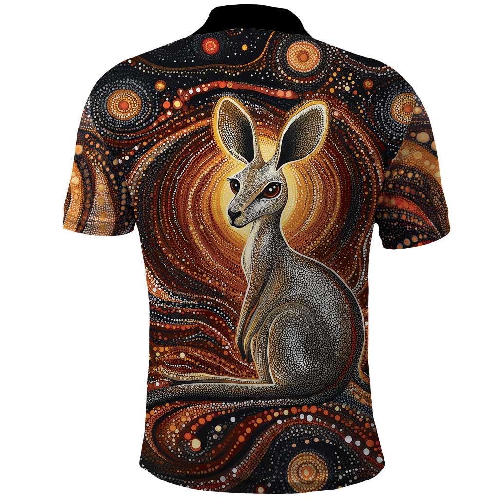 Australian Aboriginal Art Kangaroo Polo Shirt Warm Earth Tones Aboriginal Dot Painting