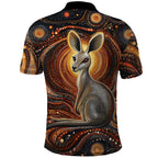 Australian Aboriginal Art Kangaroo Polo Shirt Warm Earth Tones Aboriginal Dot Painting