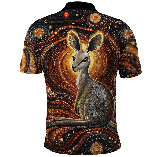 Australian Aboriginal Art Kangaroo Polo Shirt Warm Earth Tones Aboriginal Dot Painting