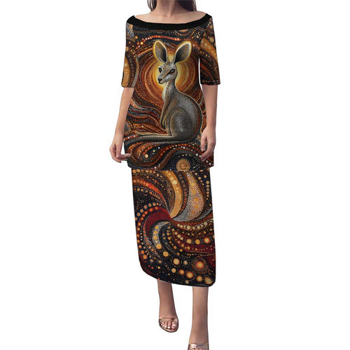 Australian Aboriginal Art Kangaroo Puletasi Warm Earth Tones Aboriginal Dot Painting