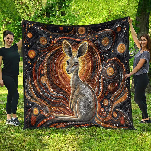 Australian Aboriginal Art Kangaroo Quilt Warm Earth Tones Aboriginal Dot Painting