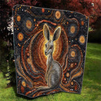 Australian Aboriginal Art Kangaroo Quilt Warm Earth Tones Aboriginal Dot Painting