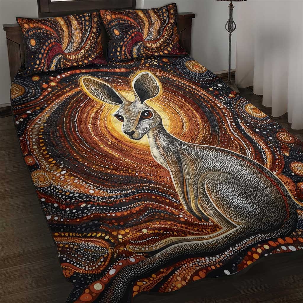 Australian Aboriginal Art Kangaroo Quilt Bed Set Warm Earth Tones Aboriginal Dot Painting