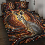 Australian Aboriginal Art Kangaroo Quilt Bed Set Warm Earth Tones Aboriginal Dot Painting