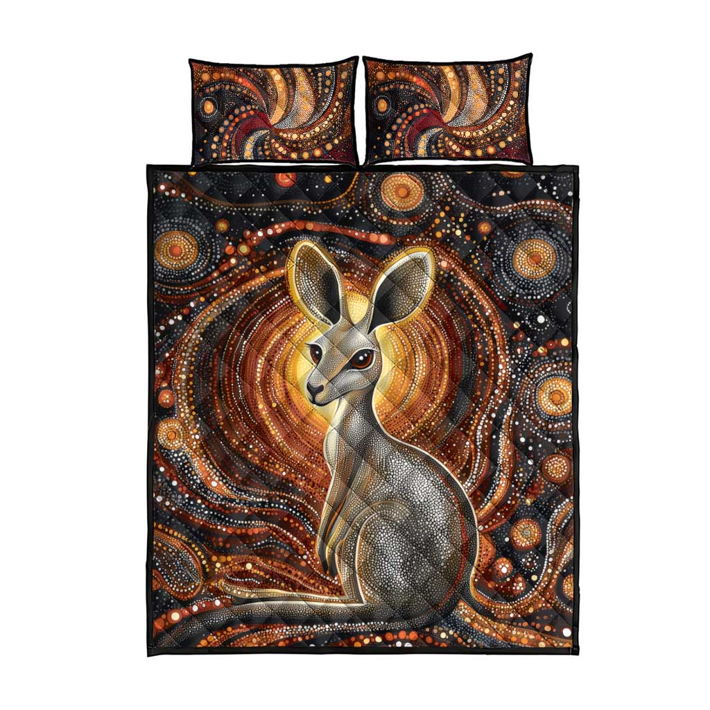 Australian Aboriginal Art Kangaroo Quilt Bed Set Warm Earth Tones Aboriginal Dot Painting