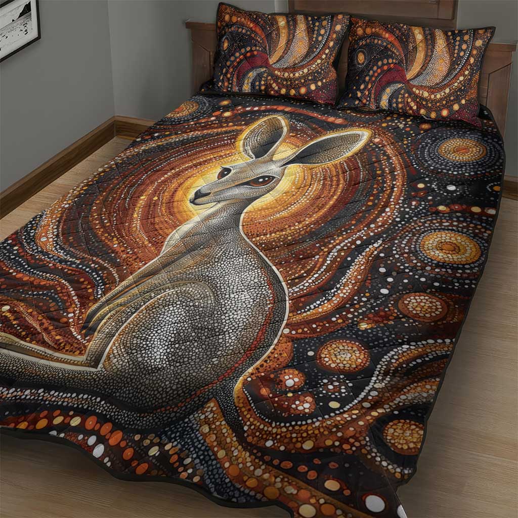 Australian Aboriginal Art Kangaroo Quilt Bed Set Warm Earth Tones Aboriginal Dot Painting